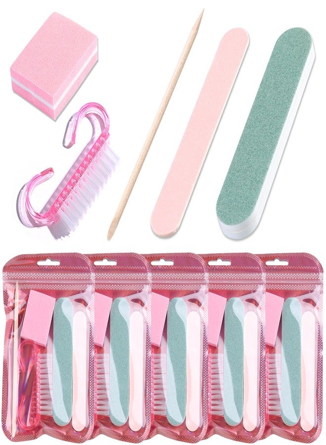 Furtherpretty 5-Piece Disposable Manicure Kit, Bulk Mini Nail Care Set with Nail Files, Buffer, Cuticle Pusher & Cleaning Brush, Pedicure Salon Supplies, Party Favors, Limas Desechables para Uñas - Image 1